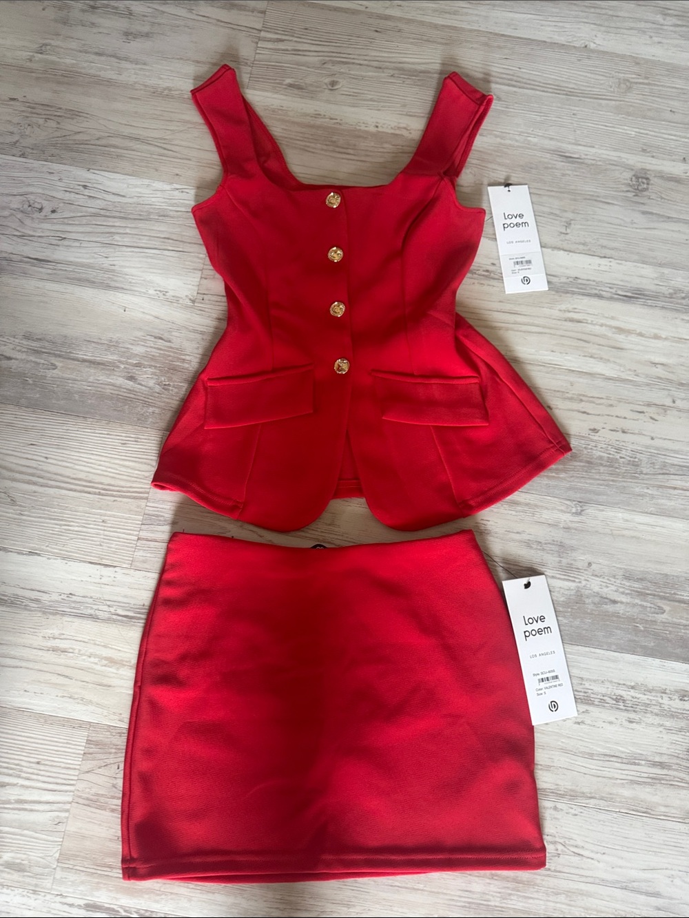 Red Button-Front Bustier Top & Skirt Set